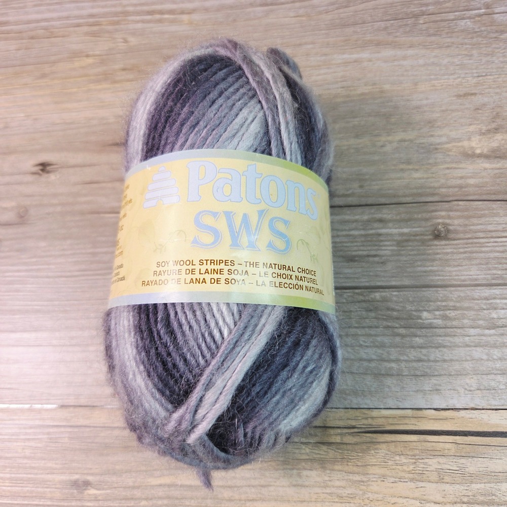 Patons SWS Soy Wool Stripes Yarn Natural Slate Grey 70041 Worsted 80g New 110yd